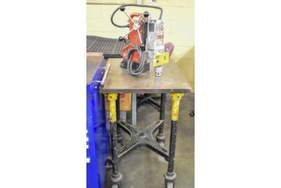 MILWAUKEE 3/4" HEAVY DUTY ELECTROMAGNETIC BASE DRILL PRESS WITH ROLLING STEEL LAYOUT TABLE