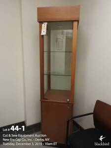 Glass display case, 20"x 20" x 77" with light