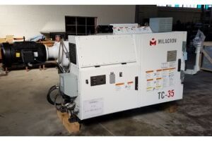 35 MM CINCINNATI MILACRON MODEL TC-35 CONICAL TWIN SCREW EXTRUDER; S/N E50TCAB08045, 22 HOURS FACTORY RUNOFF, TUNGSTEN BARREL AND SCREWS, (3) ZON...