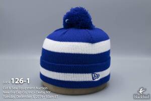 (72) New Era Pom Pom Knit Hat 2-Tone Stripe Royal / White