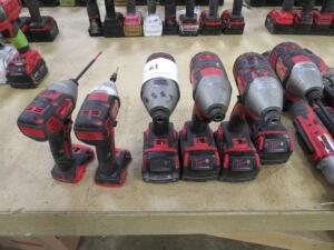 LOT OF 5 MILWAUKEE ELECTRIC DRILLS 18V W/ 2 CHARGERS (2) MISSING BATTERS ( 4650 OAKLEYS LN HENRICO, VA 23231)