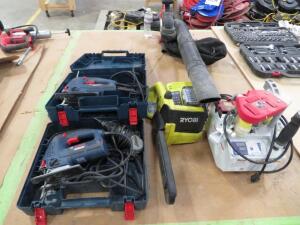 (1) BOSCH JIG SAW MODEL: JS572E A, (1) RYOBI ELECTRIC CHAINSAW W/ CHARGER, AND (4) VACUUM ( 4650 OAKLEYS LN HENRICO, VA 23231)