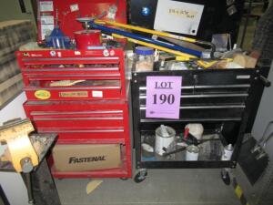 (LOT) 2 TOOL BOXES WITH ASSORTED TOOLS AND STORAGE CABINETS WITH CONTENTS