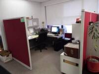 LOT/ (1) SECTION OF OFFICE CUBICLE WITH L-SHAPED DESK, (1) DIVIDER, AND (3) CABINETS (FURNITURE ONLY, NO ELECTRONICS, ACCESSORIES, OR PAPERWORK)