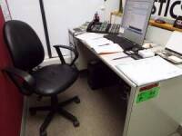 LOT/ OFFICE DESK WITH CHAIR AND STORAGE CABINET (FURNITURE ONLY, NO ELECTRONICS, ACCESSORIES, OR PAPERWORK)