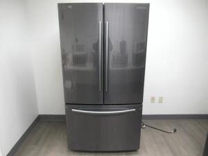 SAMSUNG BLACK STAINLESS FRENCH DOOR REFRIGERATOR MODEL RF260BEAESG/AA (MUST BE PICKED UP BY DECEMBER 16, 2019) (LOCATION 1415 75TH STREET SW, EVERETT