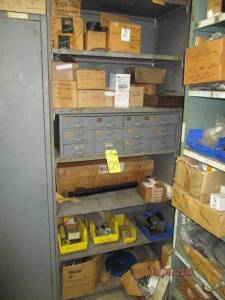 Rack Plus Contents Of Various Forklift Components, Bolts, Cotter Pins Etc.