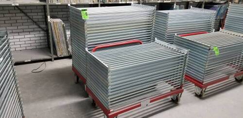 ​(2) STUDIO 1 AUTOMATION Steel carts on casters with handle and ~100 stackable aluminum frames 47"x27"