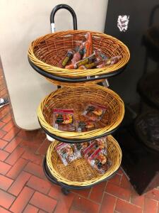 Rolling Triple Wicker Basket Produce Display