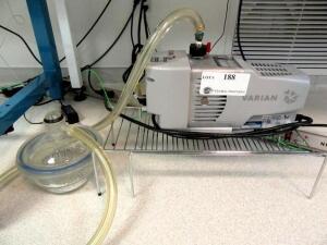 VARIAN IDP-3 DRY SCOLL VACUUM PUMP WITH PYREX GLASS DESICCATOR