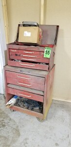 2-Part tool chest and contents including wrench set and drill bits