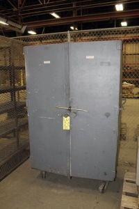 STEEL CABINET, W/CONTENTS, ANGLE GRINDERS, STRAPS, TOOLBOX