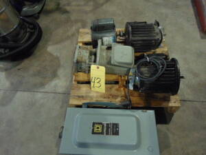 LOT CONSISTING OF: (4) electric motors & electric switch box, assorted