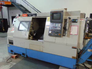 CNC LATHE, MAZAK SUPER QUICKTURN 15 MARK II MDL. SQT15M, Mazatrol T Plus, 20.9" swing over bed, 15.7" swing over carriage, 20.8" max. turning length, 20 HP, 5,000 RPM, VDI 12-pos. turret, 10" dia. 3-jaw chuck, chip conveyor, S/N 121900