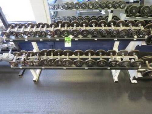 Set of 16 pairs of dumbells, starting at 5lbs upto 15lbs (320lbs) including 2 level rack Atlantis & (1) 12.5lb Dumbell