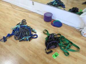 Lot of (16) Corex Resistance bands, (6) Resistance bands & (46) Gliding Pro discs