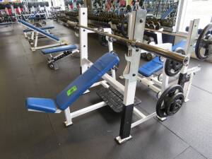 Inclined Bench Press Atlantis w/ (1) 45lb Olympic Bar, (2) 45lb YRC, (2) 25lb YRC