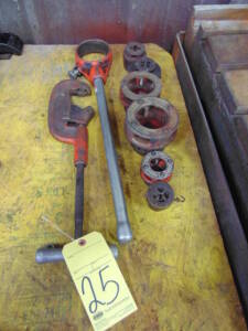 LOT OF PIPE THREADING DIES,, w/pipe cutter