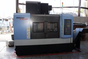 CNC VERTICAL MACHINING CENTER, DOOSAN MYNX MDL. 5400/50D 4-AXIS, new 3/2012, Fanuc 0i CNC control, 47.2" x 21.2" table, 1,763 table load, 40.2" X-axis travel, 21.3" Y-axis travel, 20.8" Z-axis travel, CAT-50, 6,000 RPM, 30 HP, 24 ATC, TSC, 10" CNC rotary 