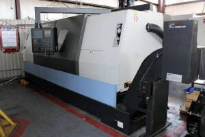 CNC SLANT BED LATHE, DOOSAN PUMA MDL. 400LB, new 1/2012, Fanuc 0i CNC control, 30.3" swing over bed, 21.7" turning dia., 120" dist. btwn. centers, 5.2" spdl. bore, 2,000 RPM, 50 HP, 12 pos. turret, 18" dia. hyd. 3-jaw chuck, tool presetter, hyd. tailstock