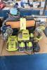 LOT CONSISTING OF: Ryobi Barrey impact wrench, (4) rechargeable batteries, (2) chargers, battery radio & Ridgid bag