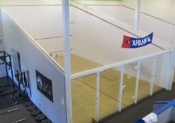 Anderson Courts Regulation Squash Court w/ wood flooring, plexiglass viewing, netting, Approx. 20' x