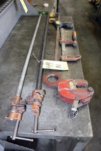 LOT CONSISTING OF: bar clamps, plate dog, ratchet hoists, snatch blocks