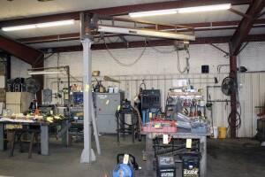 PEDESTAL JIB CRANE, KNIGHT 1/4 T. X APPROX. 10’ REACH, approx. 10’ ht., Northern Industrial 750 lb. cap. electric wire hoist