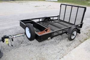 UTILITY TRAILER, WORK SPORT 5’ X 8’, sgl. axle, expanded metal decking, drop gate, 18” front utility bucket (No Title - Yard Use Only)