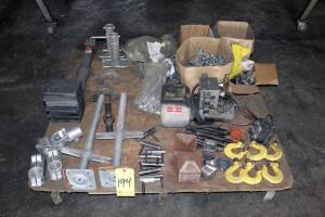 LOT CONSISTING OF: 12 v. hyd. pwr. unit, trailer jack, clevises, flanges, etc.