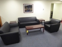Couch, Loveseat, Chair, (3) Wood Tables & Framed Picture (Lot)