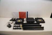 Lot (3) 17" LED Video Lights CN-600HS with Power Supply, (3) Mantis Light Stands, with book of gels