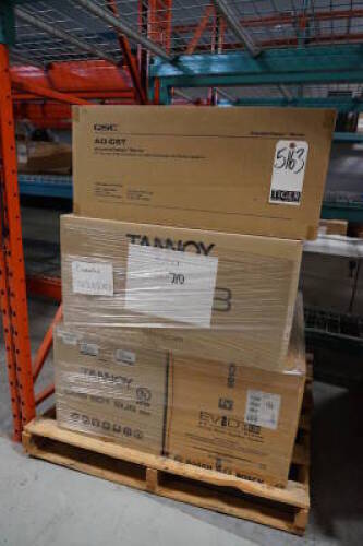 Contents of 3 Skids Variety of Tannoy DVS 6/CVS 8/CMS 501/CMS 603/CMS 801 Speakers, EV C8.2HC Speakers and QSC AD-C6T Speakers