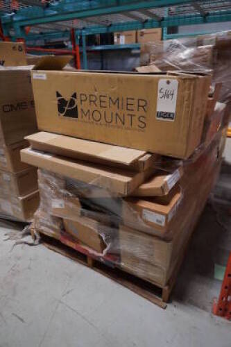 Contents of 7 Skids Assorted Premier Mounts/Peerless AV/ Chief Mounting Hardware and Various Mid Atlantic Racks and Parts