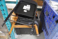 Lot (2) Foldup Chair, Directors Chair and Wooden Crate on wheels 30"x24"x24"