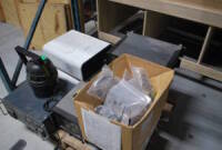 Lot (3) Sanyo PLC-XP100 Projector (not functioning), Panasonic Color Monitor, (2) Yamaha SU4000, Box of AKG Headset Mics and Soundcraft CPS 2000