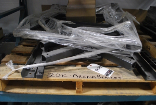 Lot (4) EAW KF760 KF761 Grid cable hanger Bars, 20K Projector Arena Bracket, Assorted Steel Parts and (2) Gallant Table Top Frame