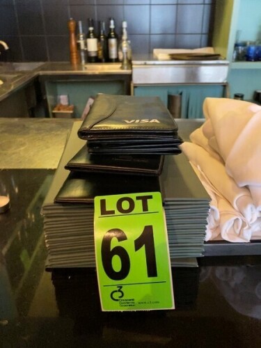 Lot of (12) menu covers, (5) Restaurant check presenter with credit card pocket