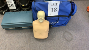 LOT (1) LAERDAL AIRWAY MANAGEMENT TRAINER WITH HARD CASE AND (4) LAERDAL LITTLE ANNE WITH CASE