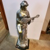 38" UNSIGNED BRONZE STATUE WITH SILVER WASH "LADY WITH MANDOLIN"