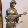 38" UNSIGNED BRONZE STATUE WITH SILVER WASH "LADY WITH MANDOLIN" - 2