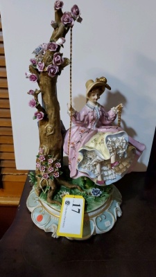 22" PORCELAIN STATUE "GIRL ON SWING"