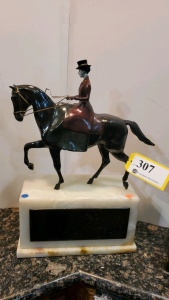 22" BRONZE STATUE UNSIGNED "ENGLISH LADY ON HORSE"