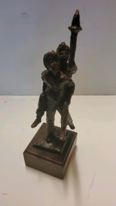 LOT OF 6 11.5" BRONZE STATUES WITH WOOD BASE "THE TORCH"