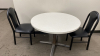 Lot (2) 41 1/2" ROUND TABLES, (1) square table, (4) stairs, (2) Microwaves, and (1) refrigerator - 2