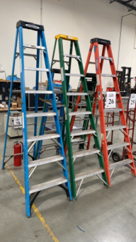 LOT (3) 8'FT FIBERGLASS LADDERS, and (2) 6'FT FIBERGLASS LADDERS
