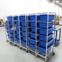 Plastic bin roll around shelf