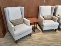 (2) Upholstered Wingback Arm Chairs w/End Table (3 Pc) (Set)