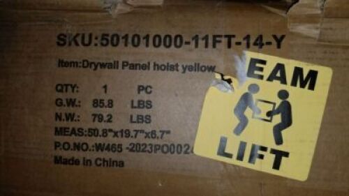 Drywall Panel Hoist Yellow, #50101000-11ft-14-Y, Items must be paid for & removed by 4:00 PM on Monday, July 24, 2023. No Exceptions!