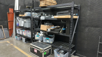 LOT OF ASSTD CONTENTS: KEYBOARDS, PHONES, CABLE, PAINT WITH RACKS (LOCATION: SIDE WAREHOUSE)